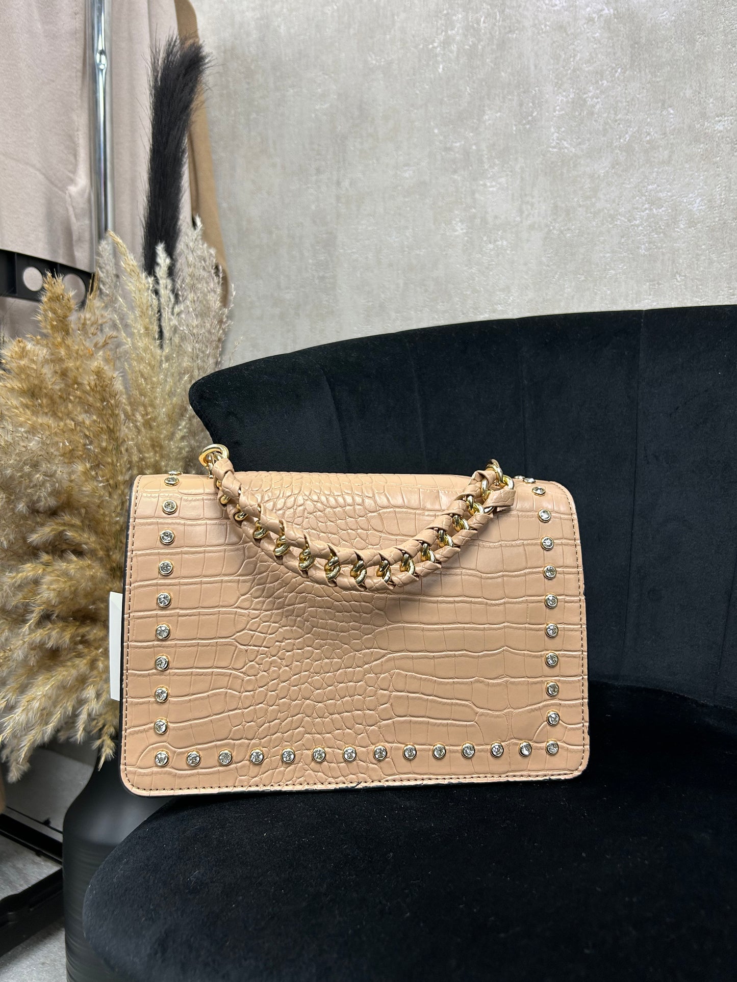 Croc Leather Studded Bag