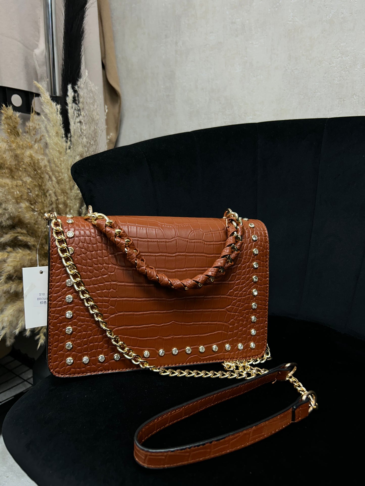 Croc Leather Studded Bag