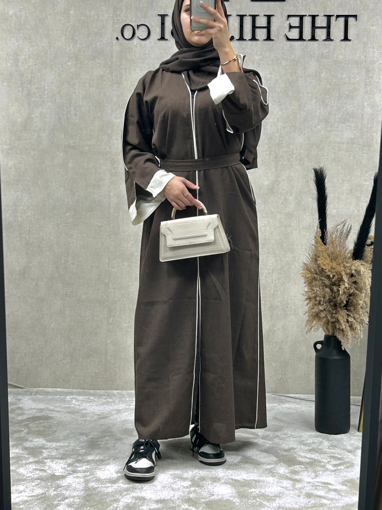 Linen contrast abaya - 3 piece