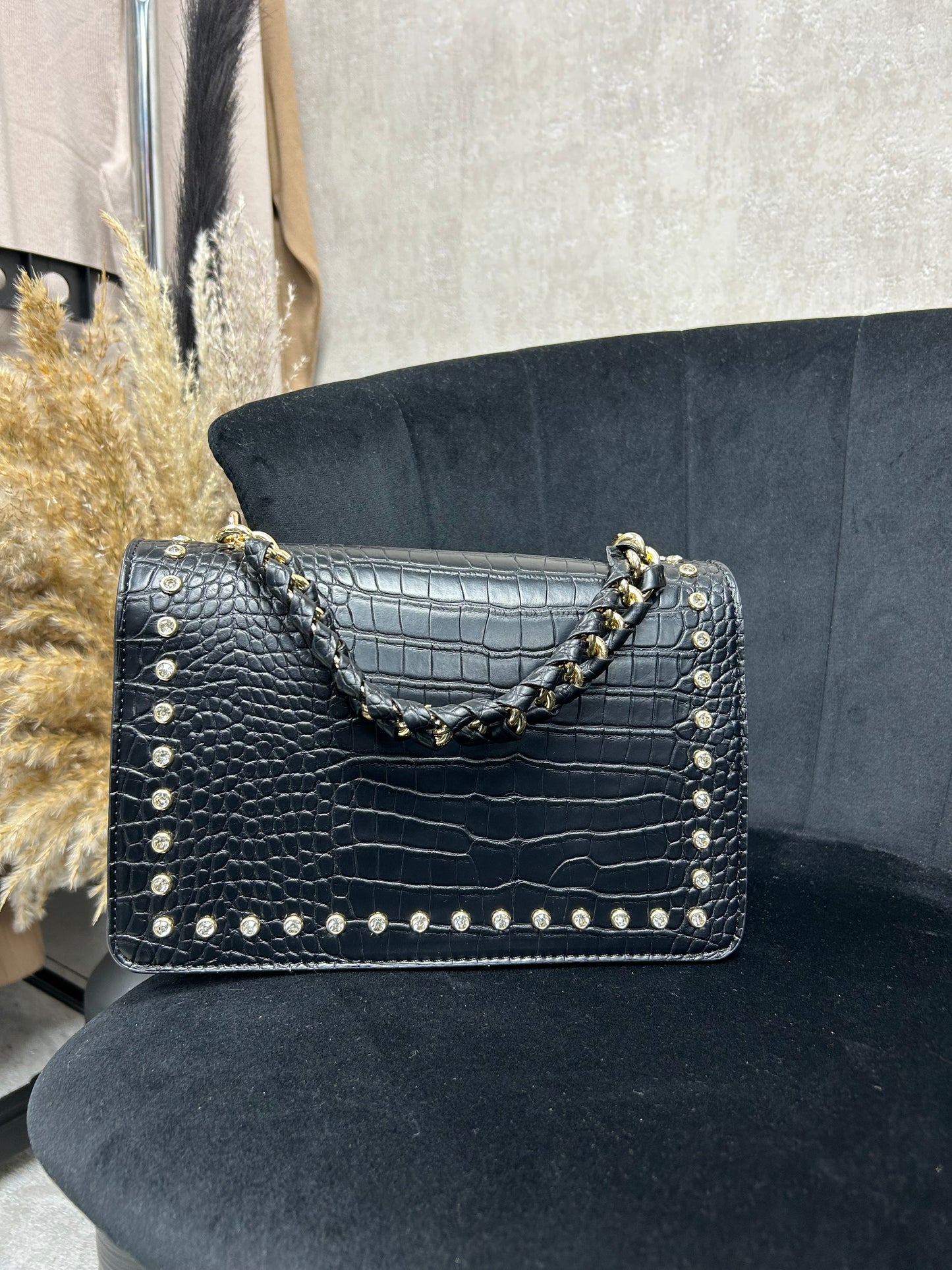 Croc Leather Studded Bag