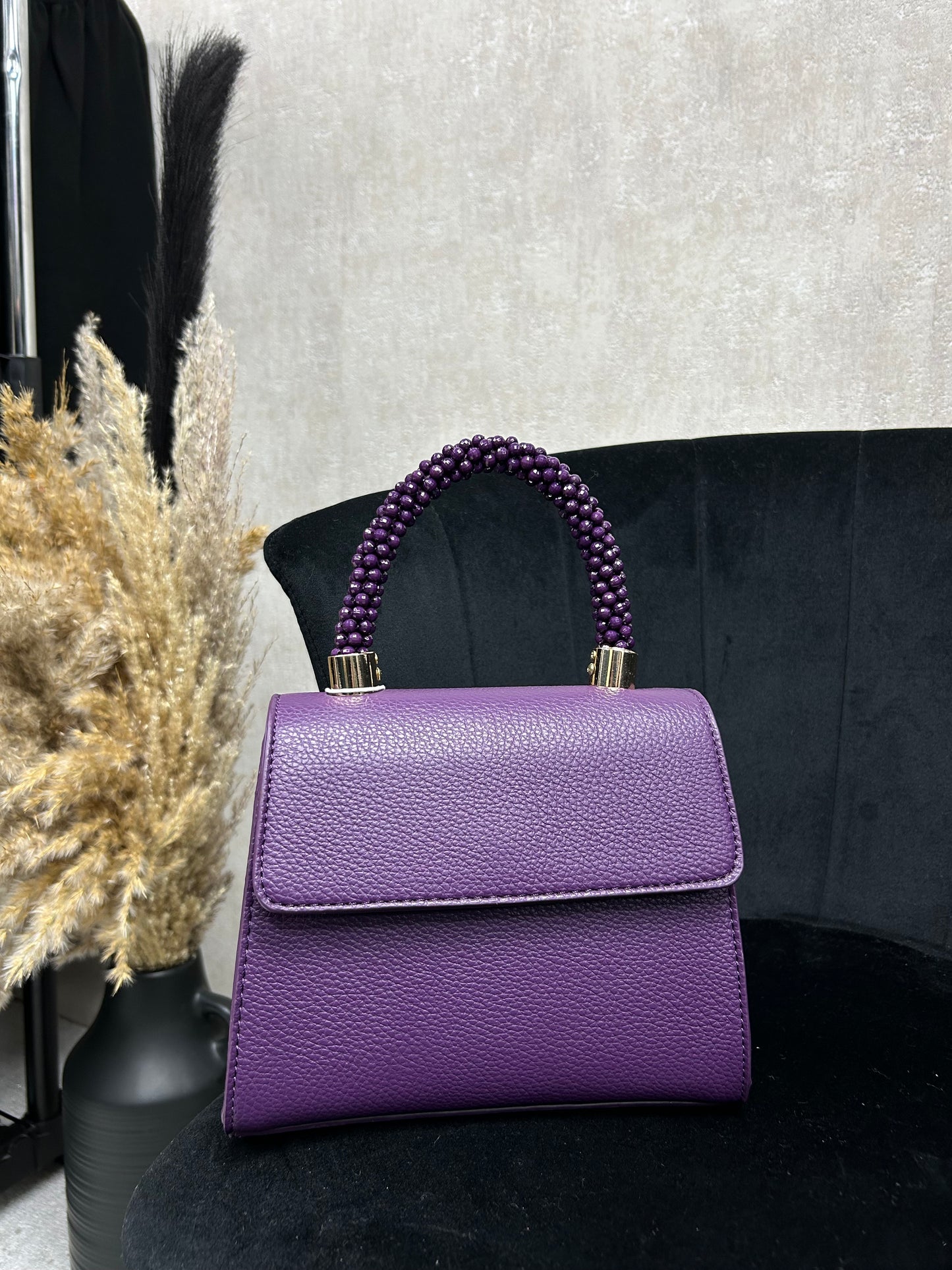 Beaded Handle Leather Bag